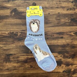 NWT Foozys Light Blue Dog Pattern Havanese Breed Crew Socks Women's One Size